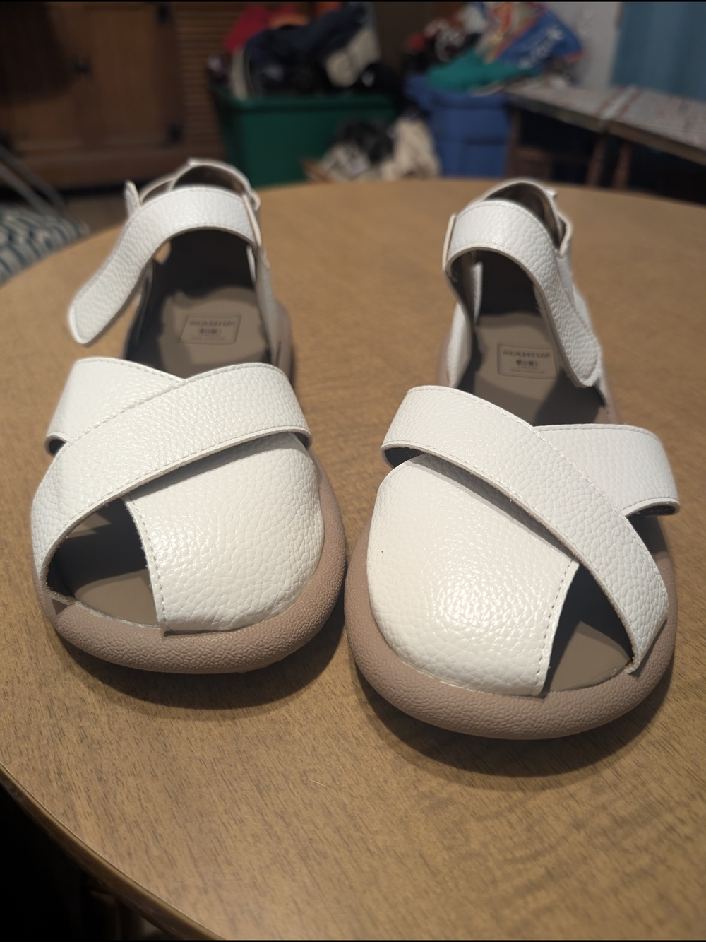 White Cross-Strap Leather Sandals with Tan Sole